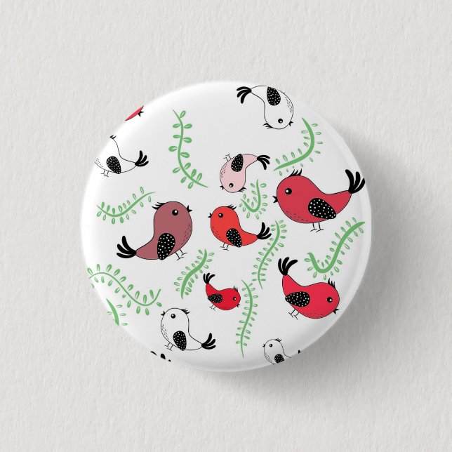 Vacker fågeltemad design, mönstrad  knapp (Framsida)