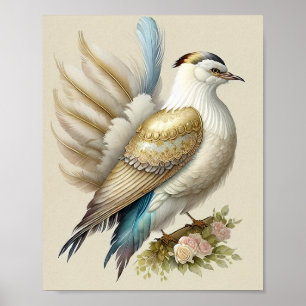 Vacker Fågeltryck Fjädrar Mjuka Neutrala Rosor Poster