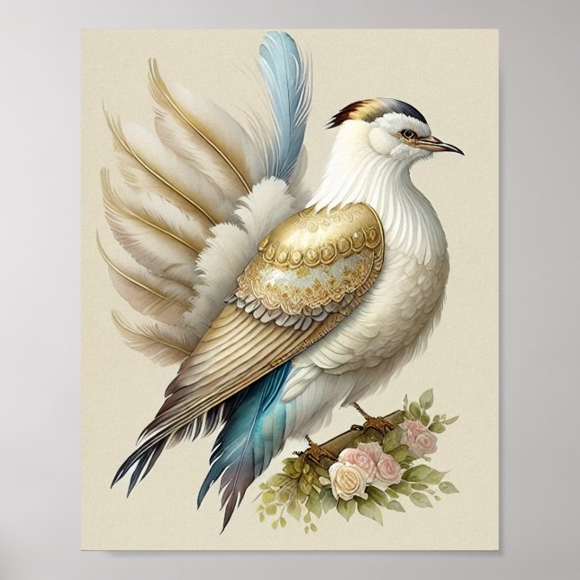Vacker Fågeltryck Fjädrar Mjuka Neutrala Rosor Poster (Framsidan)
