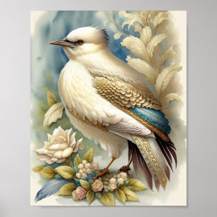 Vacker Fågeltryck Fjädrar Mjuka Neutrala Rosor Poster