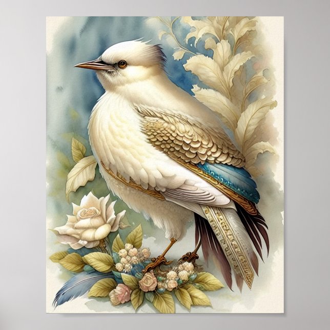 Vacker Fågeltryck Fjädrar Mjuka Neutrala Rosor Poster (Framsidan)