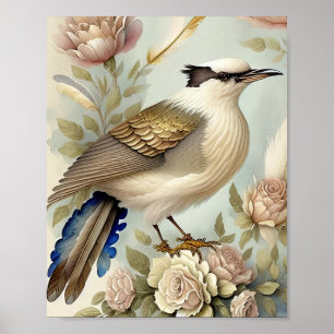 Vacker Fågeltryck Fjädrar Mjuka Neutrala Rosor Poster