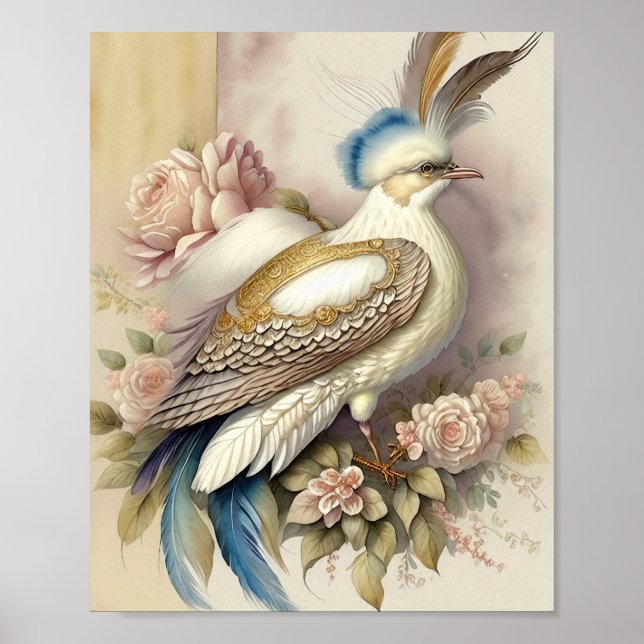 Vacker Fågeltryck Fjädrar Mjuka Neutrala Rosor Poster (Framsidan)