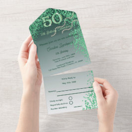Vacker fallande grön glitter 50-årsdag