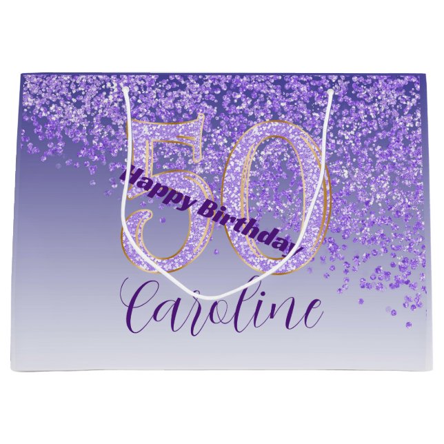 Vacker fallande lila glitter 50-årsdag (Framsidan)