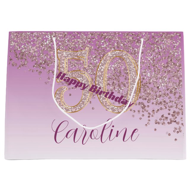 Vacker Fallande Roséguld Glitter 50-årsdag (Framsidan)