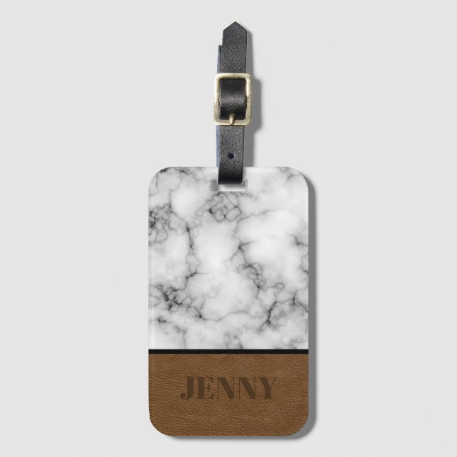 Vacker falsk marmor- och läderdesign med namn bagagebricka (Framsida vertikal)