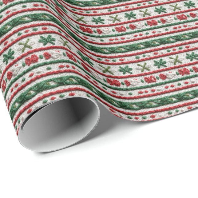 Vacker Falsk Stickad Jul Presentpapper (Rullad Hörn)