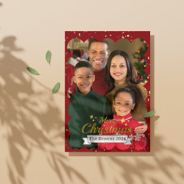 Vacker familjefoto God Jul hälsning Julkort