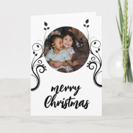 Vacker familjefoto Svart lövverk God Jul  Helgkort