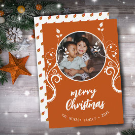 Vacker familjefoto Vit lövverk God Jul Julkort