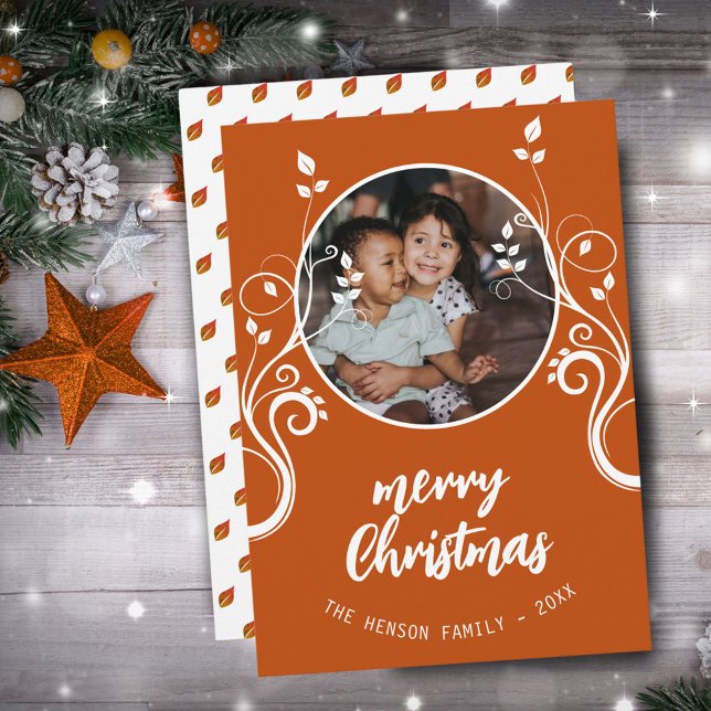 Vacker familjefoto Vit lövverk God Jul Julkort (Skapare uppladdad)