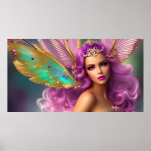 Vacker Fantasi magisk fjäril lila rosa Poster