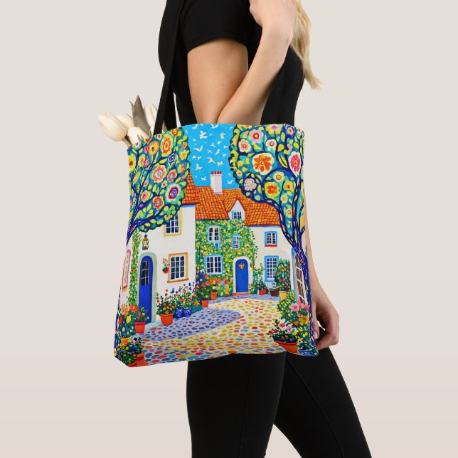 Vacker fantasifull by-totebag tygkasse (Närbild)