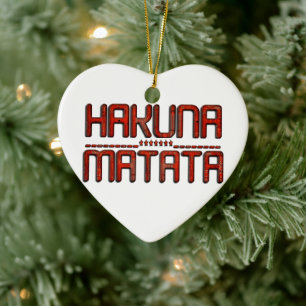 Vacker Fantastisk Embossed Red Hakuna Matata Text Julgransprydnad Keramik