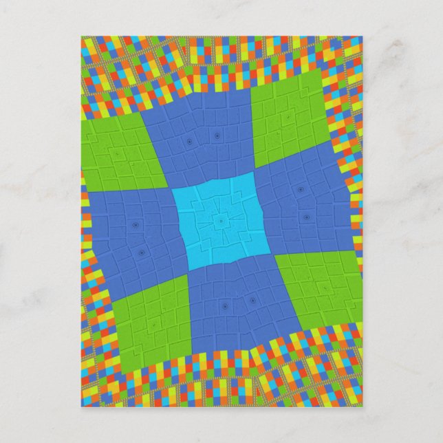 Vacker Fantastisk Grön Blå Cyan Konsttryck Design Vykort (Framsida)