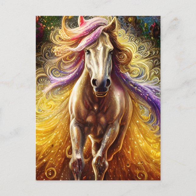 Vacker Fantasy Golden Horse Postcard Vykort (Framsida)