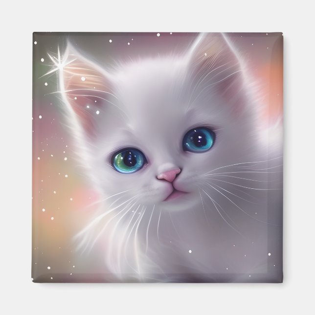 Vacker Fantasy White Fluffy Cat Magnet (Framsidan)