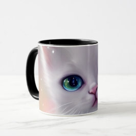 Vacker Fantasy White Fluffy Cat Mugg