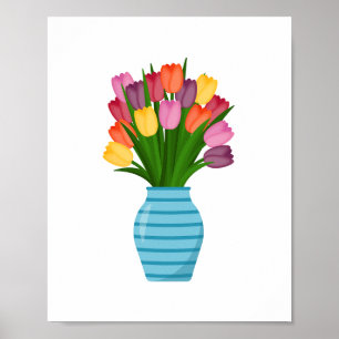Vacker färgad blomma Vas Poster