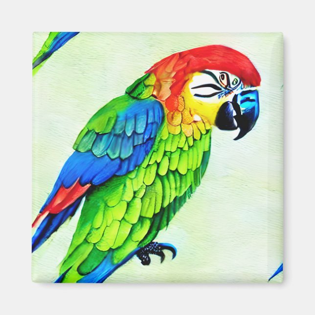 Vacker färgad papegoja Mönster Magnet (Framsidan)