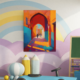 Vacker färgad röd Medina Marocko Marrakech Canvastryck