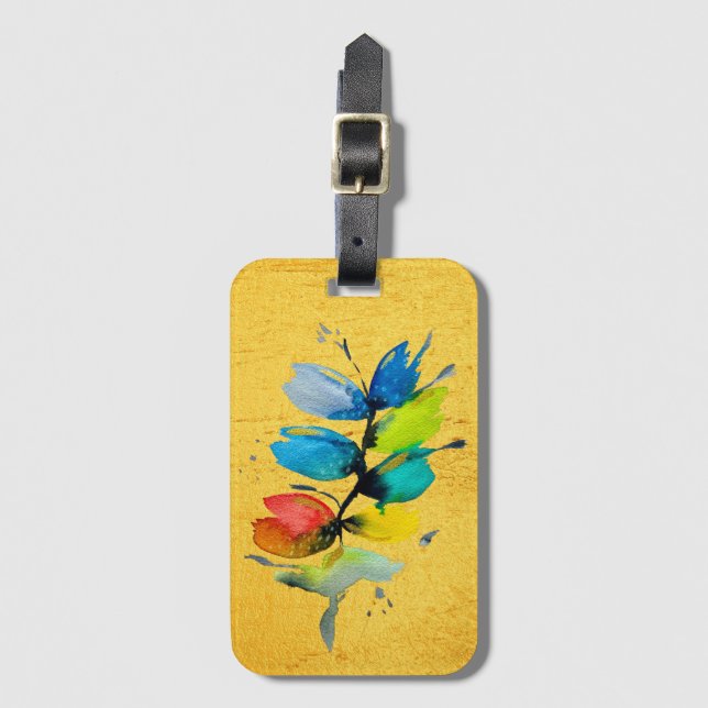 Vacker färglös blommigt lös vattenfärgsblomma bagagebricka (Framsida vertikal)