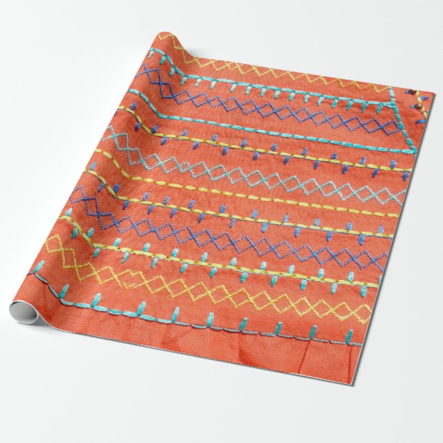 Vacker, färglös, broderad, hippie stil paj presentpapper (Utrullad)