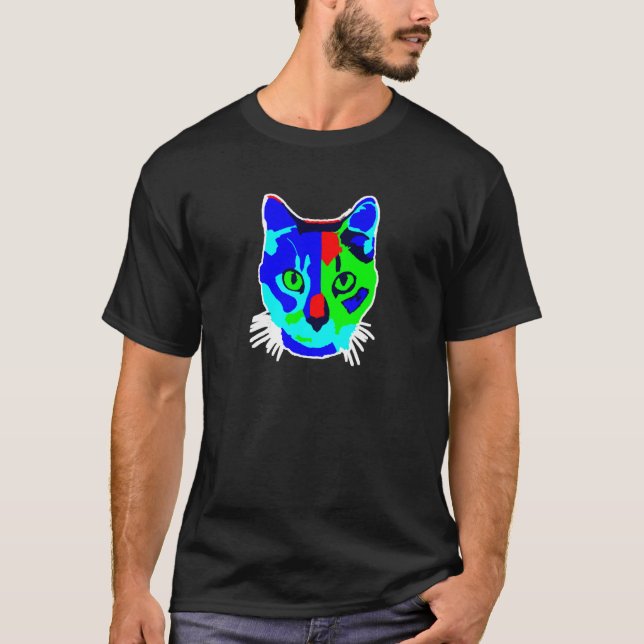 Vacker Färgrik Abstrakt Katt Ansikte T Shirt (Framsida)