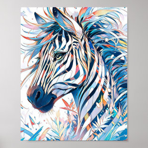 Vacker Färgrik Akvarell Zebrakonst Poster