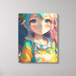 Vacker Färgrik Anime Flicka Canvastryck