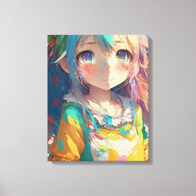 Vacker Färgrik Anime Flicka Canvastryck (Framsida)