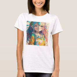 Vacker Färgrik Anime Flicka T Shirt