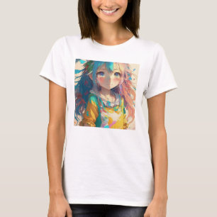 Vacker Färgrik Anime Flicka T Shirt
