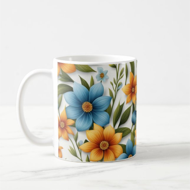 Vacker Färgrik Blommig Mönster Vårblommor Kaffemugg (Vänster)