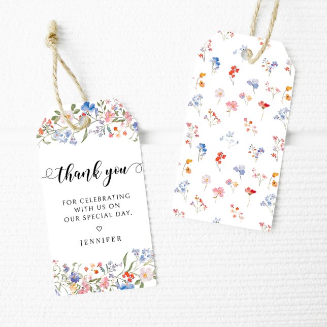 Vacker färgrik blomsterbröllopsfest tack presentetikett (Skapare uppladdad)