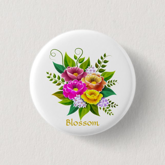 Vacker färgrik blomsterbukett knapp (Framsida)