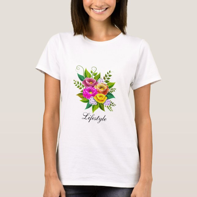 Vacker färgrik blomsterbukett t shirt (Framsida)