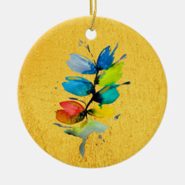 Vacker färgrik blomstermässig lös akvarellblomma julgransprydnad keramik