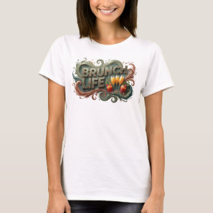 Vacker Färgrik BRUNCH LIV Slogan T-shirt
