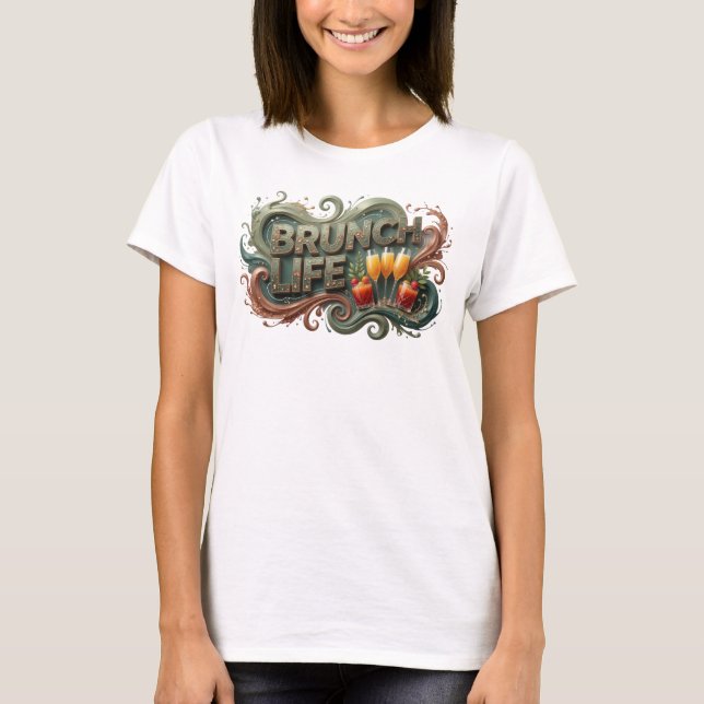 Vacker Färgrik BRUNCH LIV Slogan T-shirt (Framsida)