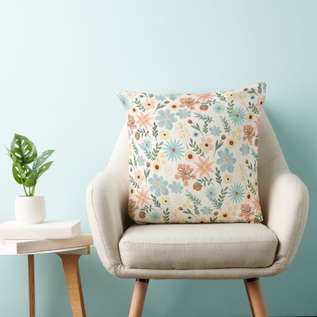 Vacker Färgrik Dumhet Blommig Vit Designpresent Kudde (Stol)