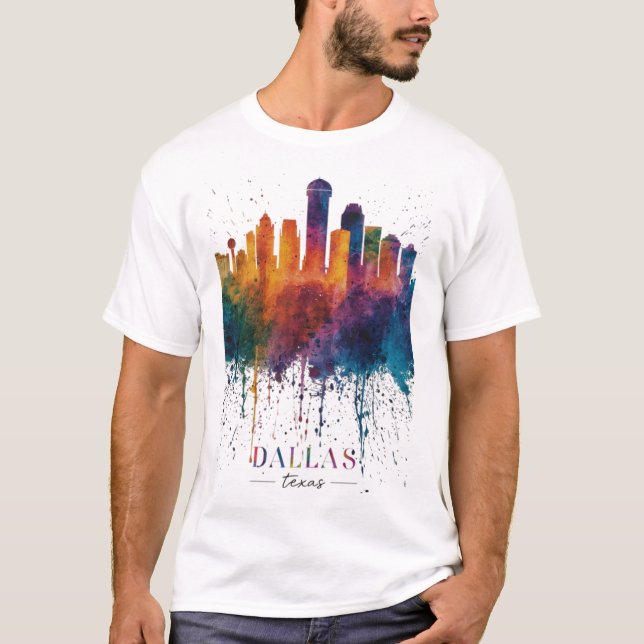 Vacker Färgrik Hyllning till Dallas Texas T Shirt (Framsida)
