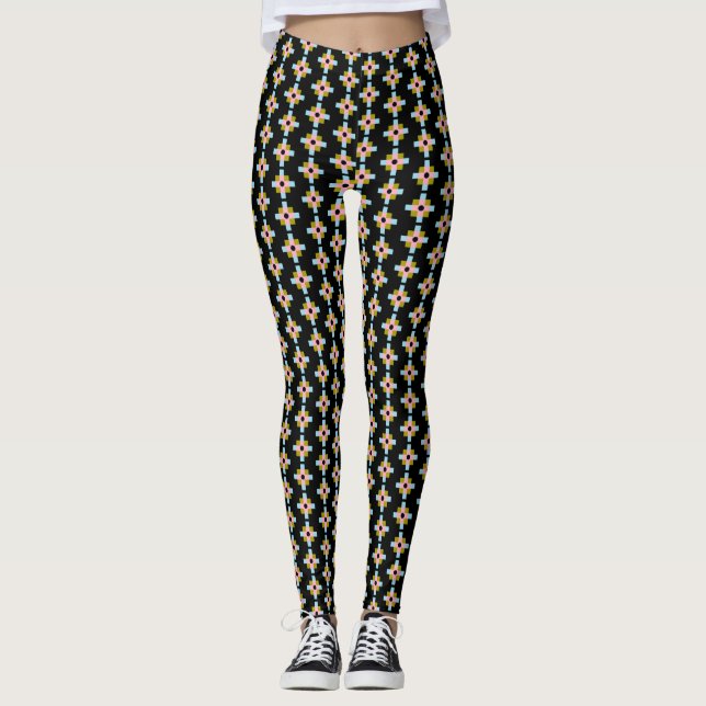 Vacker Färgrik Kors Geometrisk Mönster Leggings (Framsida)
