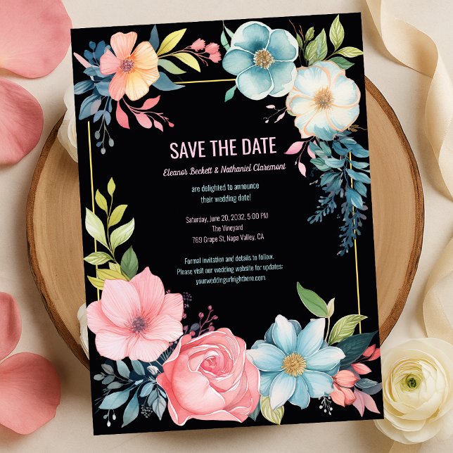Vacker Färgrik Vattenfärg Blommig Bröllop Spara Datumet (Beautiful Colorful Watercolor Floral Wedding Save The Date
)