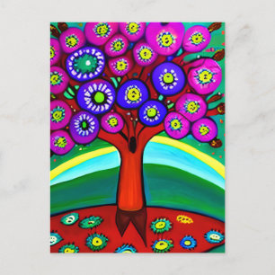 Vacker Färgrik Whimsical Folk Art För Att Hålla Ko Vykort