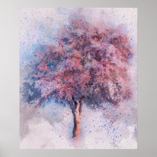 vacker färgsfärg för körsbär, blommar träd poster