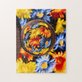 Vacker färgstark Orb Flower Reflection Pussel