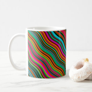 Vacker färgstark Vågigt Rand Mönster Kaffemugg