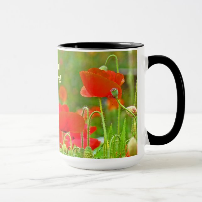 Vacker farmor! Kaffe koppar röda vallmo blommor (Höger)